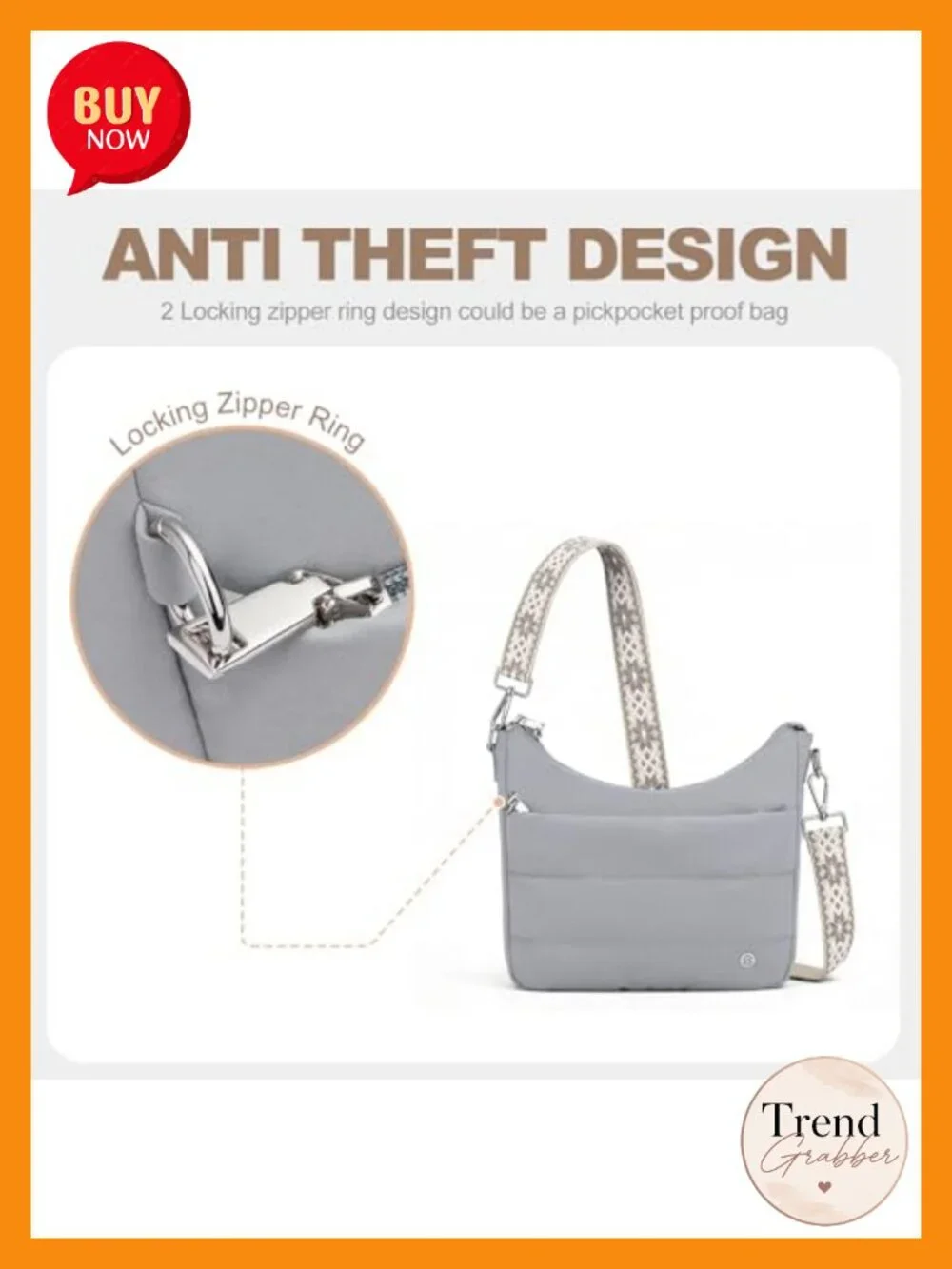 Anti Theft Crossbody Hobo Bag RFID Quilted Nylon Travel Purse
